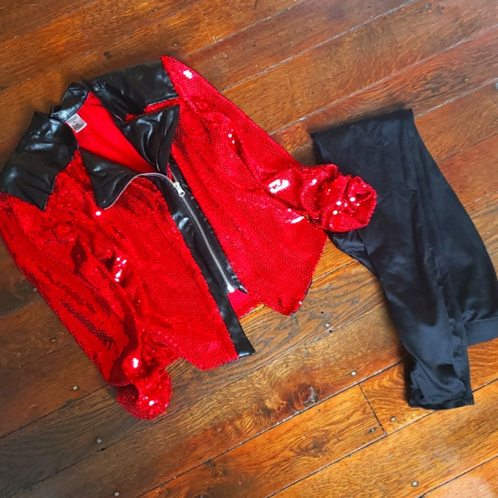 Red Sequin and Pleather Bomber Jacket & leggings